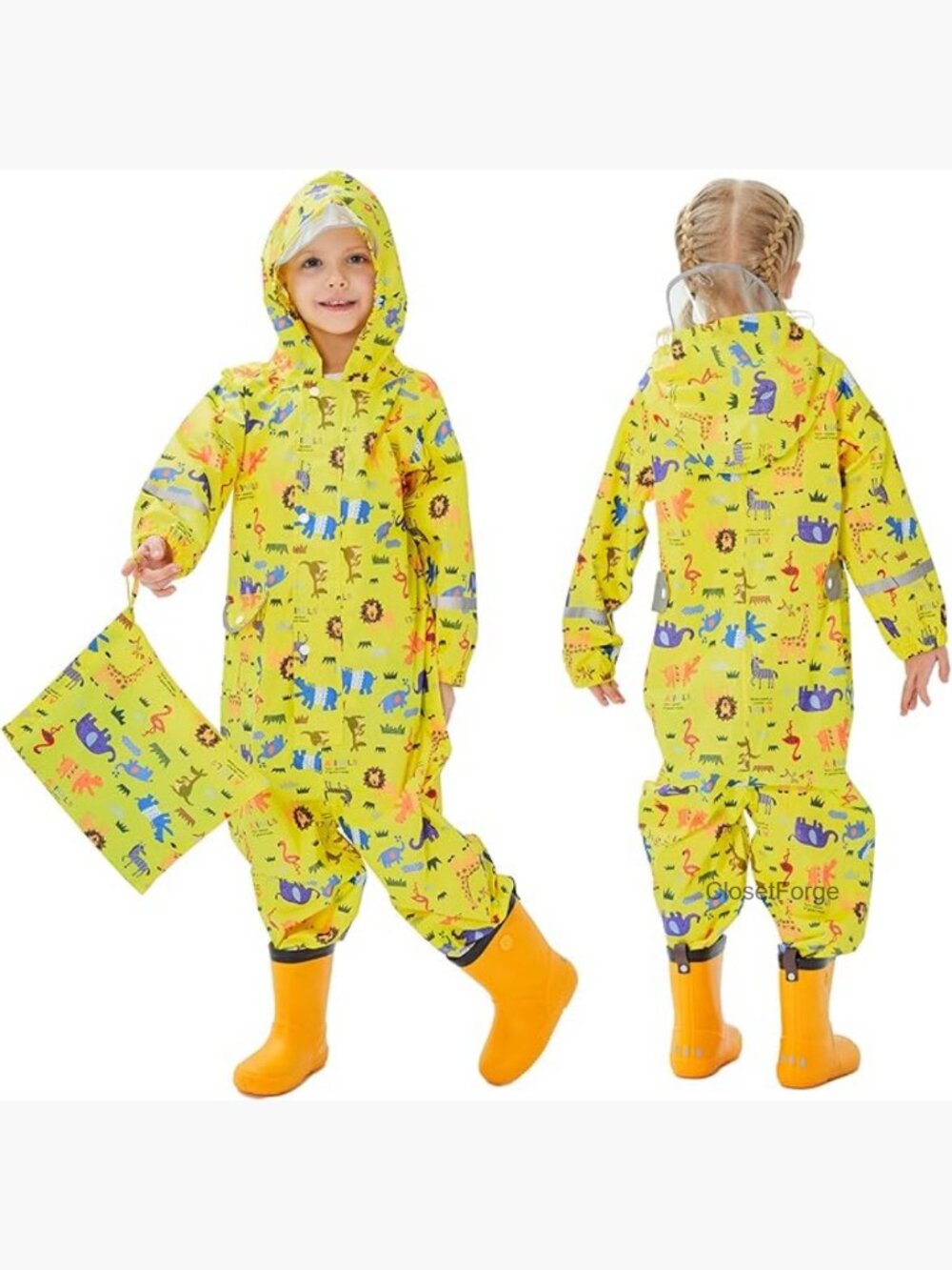 One Piece Waterproof Rain Suit Hoodie Zipper for Boys Girls Toddler Coverall